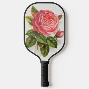 Palas De Pickleball Ilustración floral de rosa rosa antigua Cottagecor