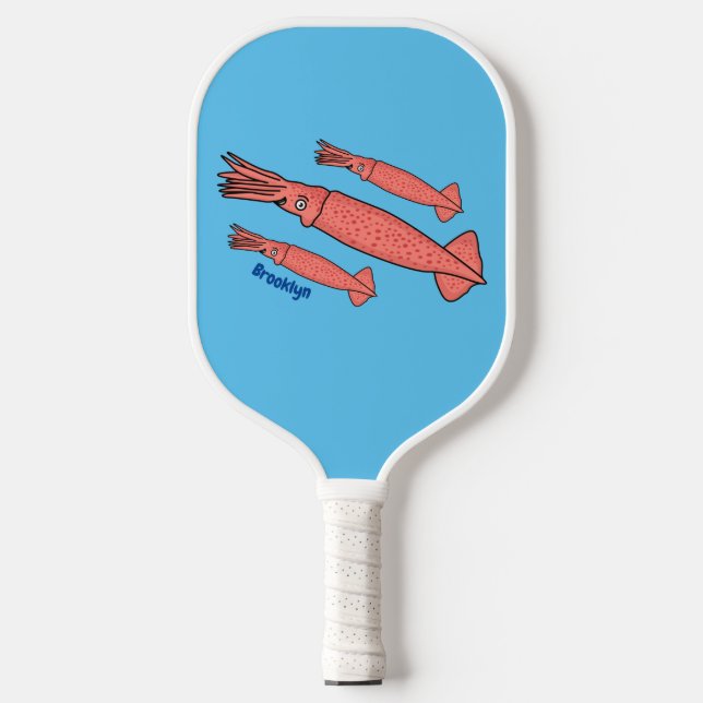 Palas De Pickleball Ilustracion personalizado de calamar rosa feliz (Anverso)