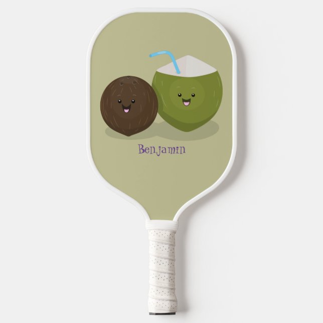 Palas De Pickleball Ilustracion personalizado de cocos kawaii alegres (Anverso)