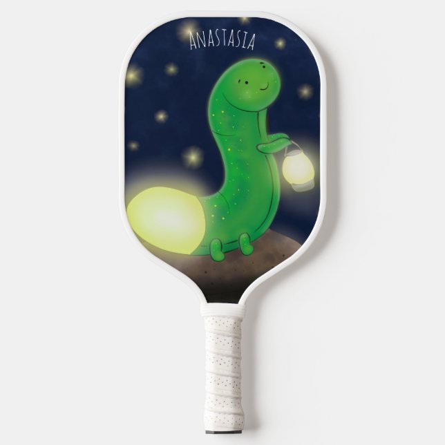 Palas De Pickleball Ilustracion personalizado de gusano de brillo verd (Anverso)