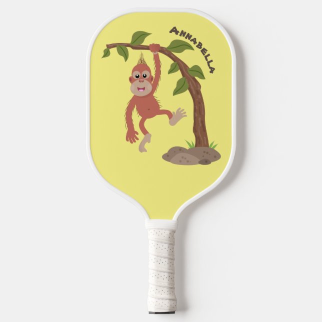 Palas De Pickleball Ilustracion personalizado de orangután bebé feliz (Anverso)