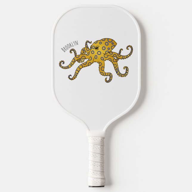 Palas De Pickleball Ilustracion personalizado de pulpo de anillo azul (Anverso)