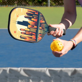 Palas De Pickleball Ilustracion Skyline de Chicago en Naranja