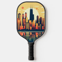Palas De Pickleball Ilustracion Skyline de Chicago en Naranja
