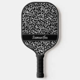 Palas De Pickleball Impresión de leopardo negro plateado chic personal