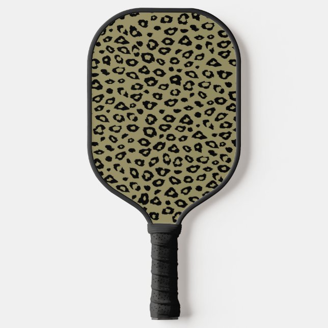 Palas De Pickleball Impresión de leopardo negro verde oliva (Anverso)