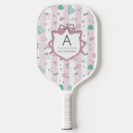 Palas De Pickleball Impresión de Monograma Rosa Preppy