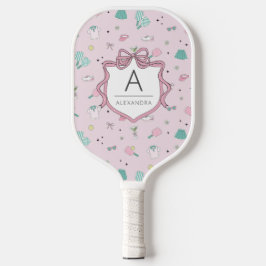 Palas De Pickleball Impresión de Monograma Rosa Preppy