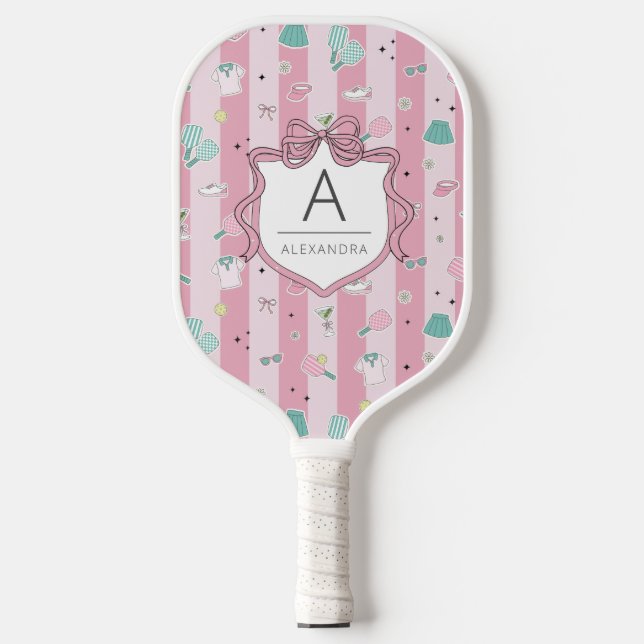 Palas De Pickleball Impresión en monograma precoz rosa (Anverso)