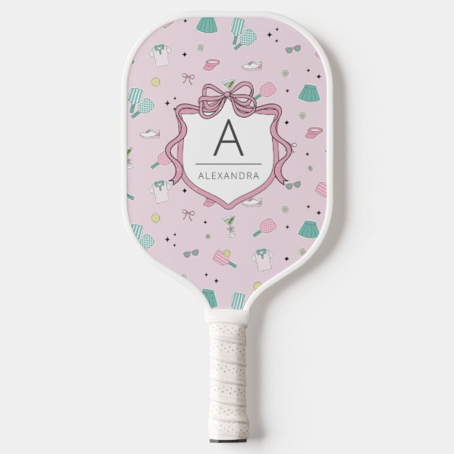 Palas De Pickleball Impresión en monograma precoz rosa (Anverso)