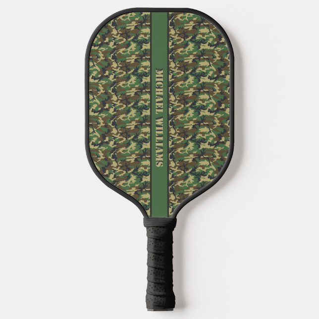 Palas De Pickleball Impresión personalizada de camo militar en Woodlan (Anverso)