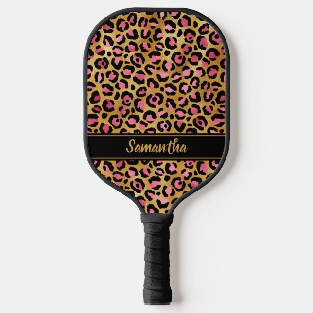 Palas De Pickleball Impresión personalizada de Leopardo de oro rosa ne (Anverso)