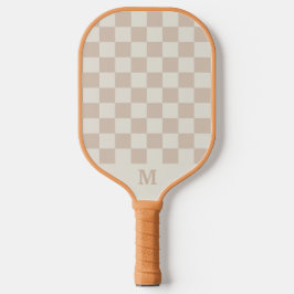 Palas De Pickleball inicial de monograma cuadriculado beige