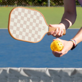 Palas De Pickleball inicial de monograma cuadriculado beige