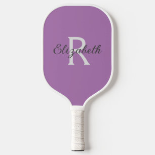Palas De Pickleball Inicial de nombre de monograma púrpura gris blanco
