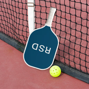 Palas De Pickleball Iniciales de monograma blanco azul simple y modern