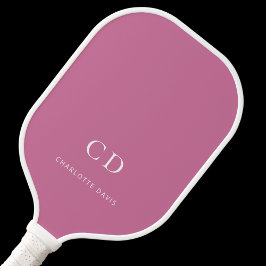 Palas De Pickleball Iniciales de monograma blanco rosa nombre