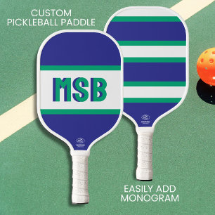 Palas De Pickleball Iniciales de monograma, franjas azules verdes dive