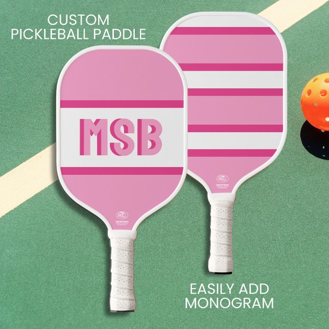 Palas De Pickleball Iniciales de monograma, franjas divertidas rosadas (Subido por el creador)