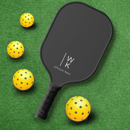 Palas De Pickleball Iniciales de monograma gris profesional + nombre
