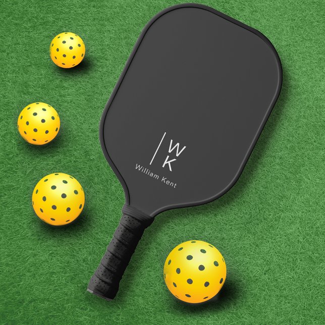 Palas De Pickleball Iniciales de monograma gris profesional + nombre (Subido por el creador)