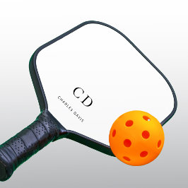 Palas De Pickleball Iniciales de monograma nombre blanco