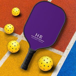 Palas De Pickleball Iniciales de monograma + Nombre Púrpura simple y b