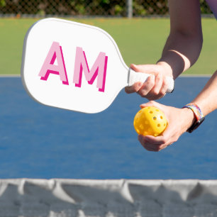 Palas De Pickleball Iniciales de monograma rosa intenso y rosa calient