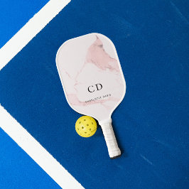 Palas De Pickleball Iniciales de monograma rosa mármol nombre