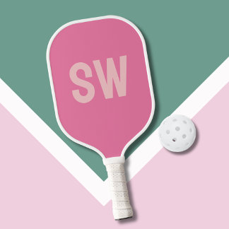 Palas De Pickleball Iniciales de monograma rosadas modernas