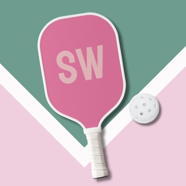 Palas De Pickleball Iniciales de monograma rosado moderno (Modern pink monogram personalized pickleball paddle)