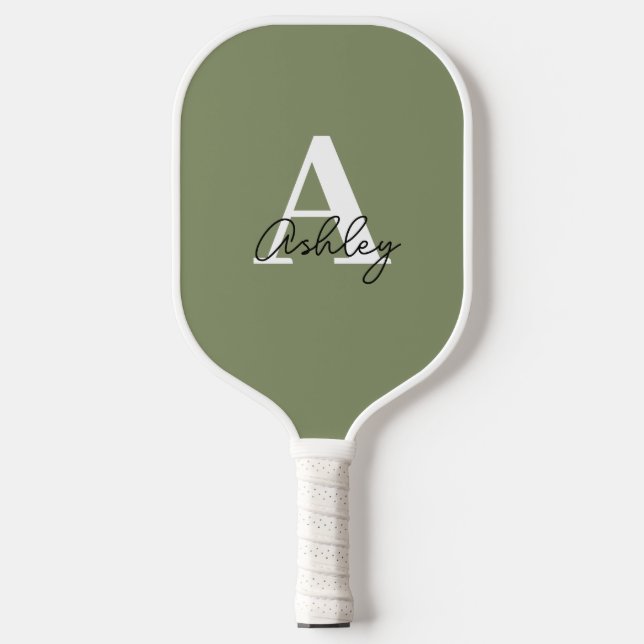 Palas De Pickleball Iniciales de monograma verde de sabio simple (Anverso)