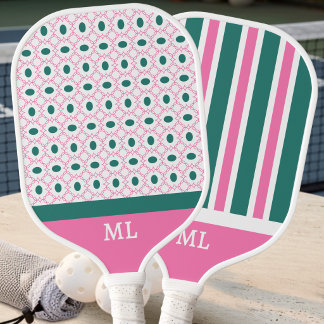 Palas De Pickleball Iniciales de Patrón Geométrico Rosa y Verde Modern