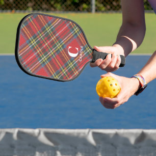 Palas De Pickleball Iniciales del nombre en estampado de Tartán Royal