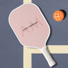 Palas De Pickleball Iniciales Mínimas Modernas de Monograma Rosa Rubor