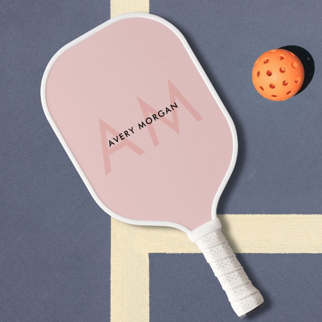 Palas De Pickleball Iniciales Mínimas Modernas de Monograma Rosa Rubor (Subido por el creador)