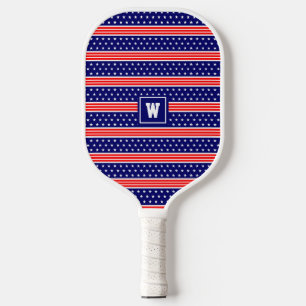 Palas De Pickleball Iniciales monogramadas de Estrellas y Banderas Est