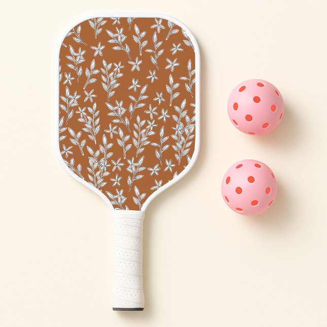 Palas De Pickleball Iniciales Monogramadas Florales Marrón y Rosa (Subido por el creador)