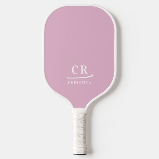Palas De Pickleball Iniciales monogramadas Nombre rosa y blanco Minima (Anverso)