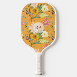 Palas De Pickleball Iniciales Personalizadas Florales Amarillas