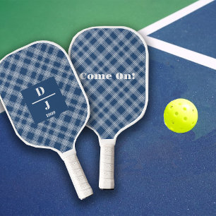 Palas De Pickleball Iniciales Personalizados de cobalt Blue Plaids
