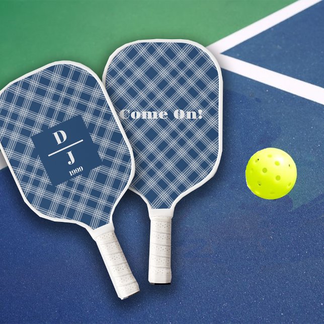 Palas De Pickleball Iniciales Personalizados de cobalt Blue Plaids (Subido por el creador)