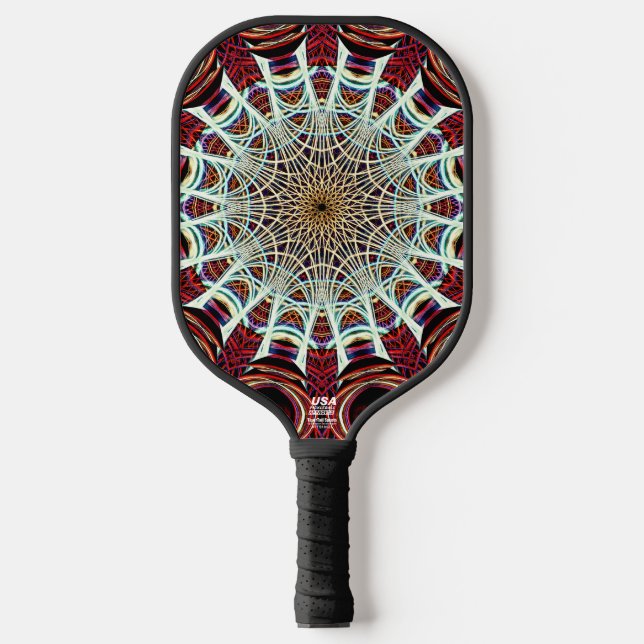 Palas De Pickleball Intricate Red Beige Geometric Web Mandala Art (Anverso)