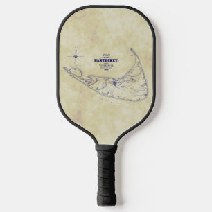 Palas De Pickleball Isla Nantucket MA Mapa Antiguo TeaStain Azul Marin