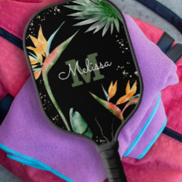 Palas De Pickleball Isla Tropical Monograma Floral Guión Negro Oro