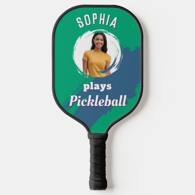 Palas De Pickleball Jade Green Personalizado Photo & Name Modern (Anverso)