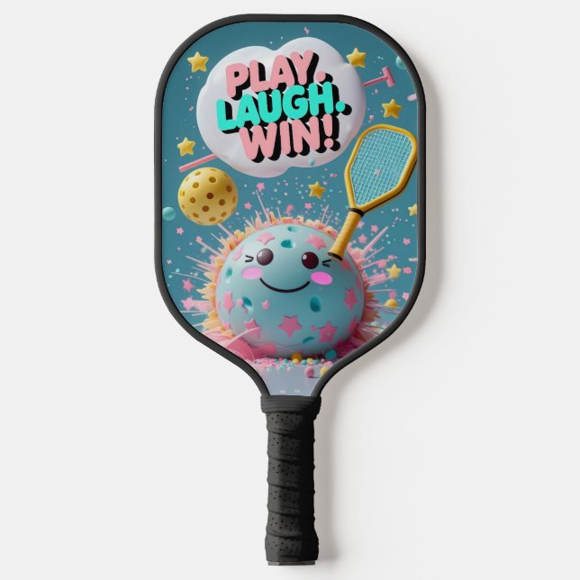 Palas De Pickleball Jugar. Ríe. ¡Ganar! - Mínima Padd de Kawaii (Anverso)