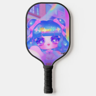 Palas De Pickleball Kawaii Chibi Sparklecore Chica con acopio arcoiris