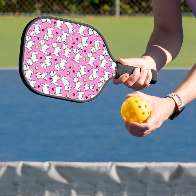 Palas De Pickleball KiniArt Westies Paddle de bolas rosadas (in situ)