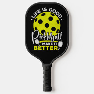 Palas De Pickleball La vida es buena arte de bola amarilla con escritu